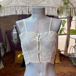 Vintage sheer mesh lace bralette crop cami camisole tank top